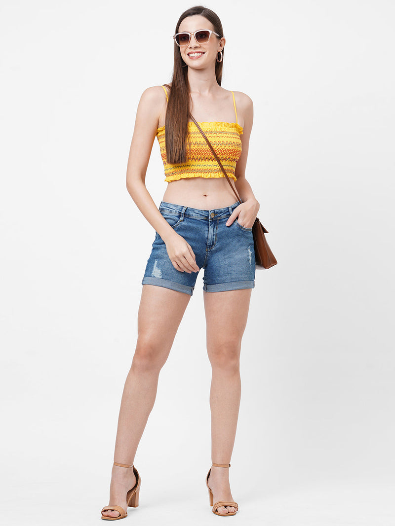 K4041 High-Rise Slim Shorts - Blue