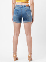 K4041 High-Rise Slim Shorts - Blue