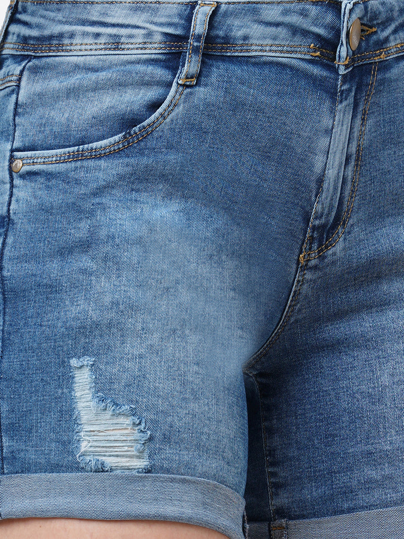 K4041 High-Rise Slim Shorts - Blue