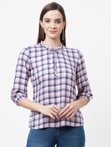 Women Navy & Pink Checks Top - Navy Pink