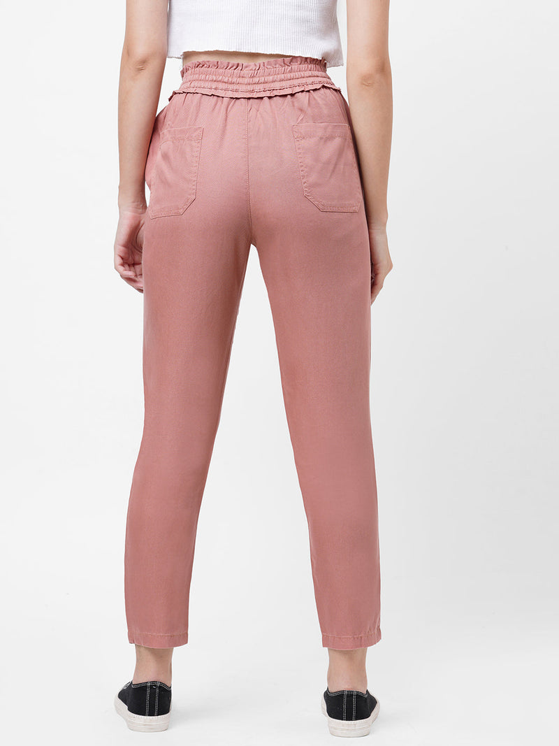 High-Rise Paper Bag Pants - Blush Pink