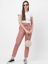 High-Rise Paper Bag Pants - Blush Pink