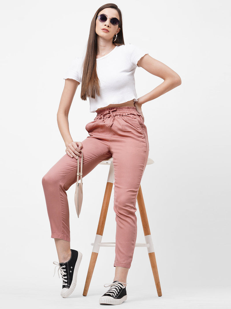 High-Rise Paper Bag Pants - Blush Pink