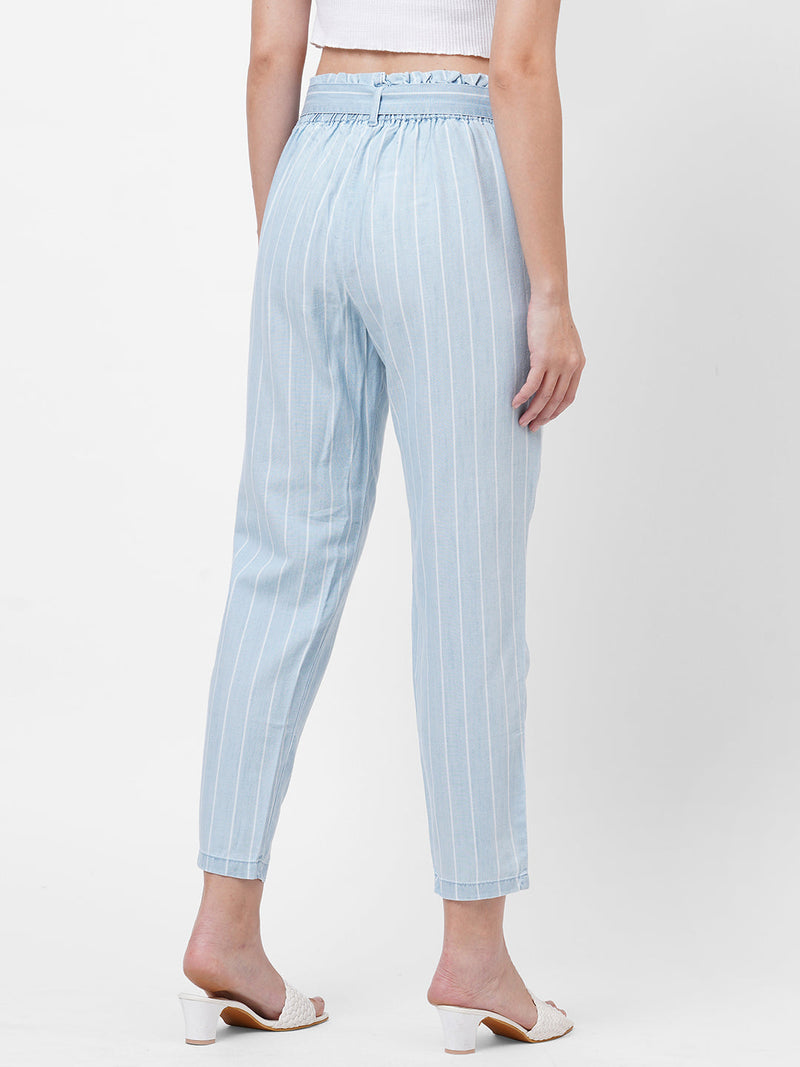 High Rise Paper Bag Pants - Light Blue