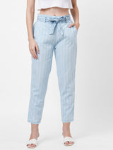 High Rise Paper Bag Pants - Light Blue