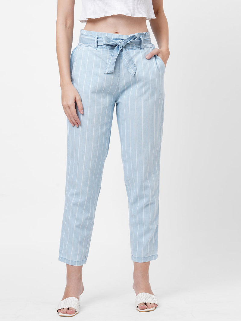High Rise Paper Bag Pants - Light Blue