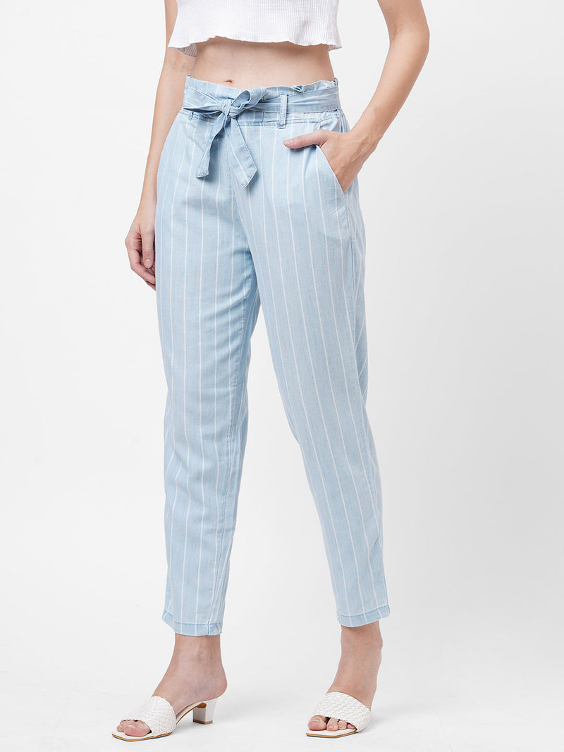 High Rise Paper Bag Pants - Light Blue