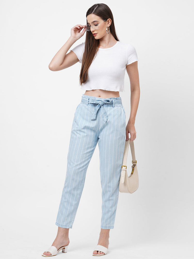 High Rise Paper Bag Pants - Light Blue