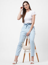 High Rise Paper Bag Pants - Light Blue