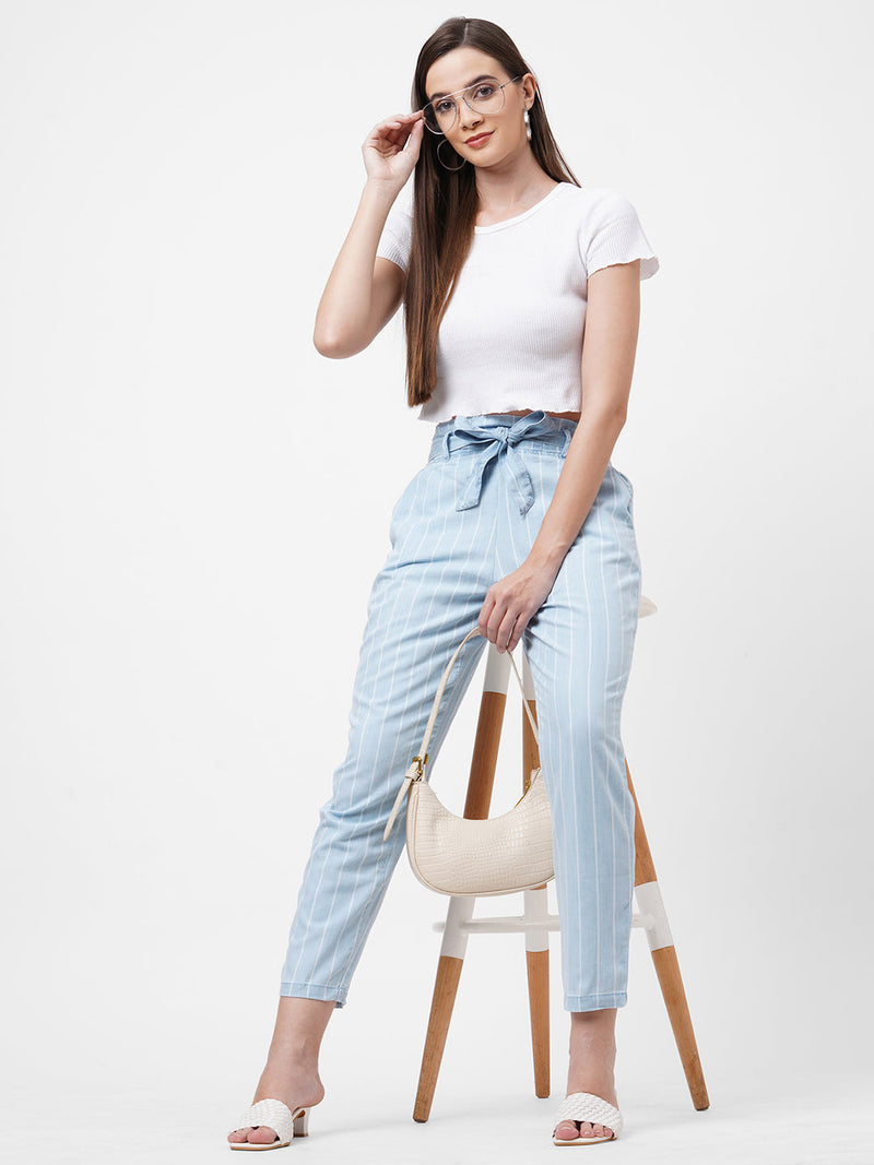 High Rise Paper Bag Pants - Light Blue