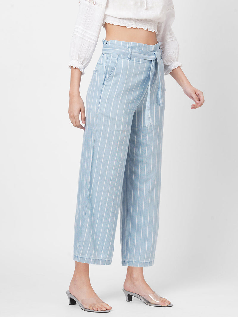 High-Rise Paper Bag Culottes - Light Blue