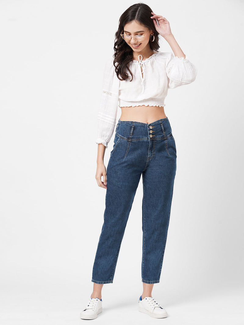 High-Rise Baggy Fit Jeans - Blue