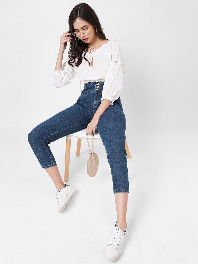 High-Rise Baggy Fit Jeans - Blue