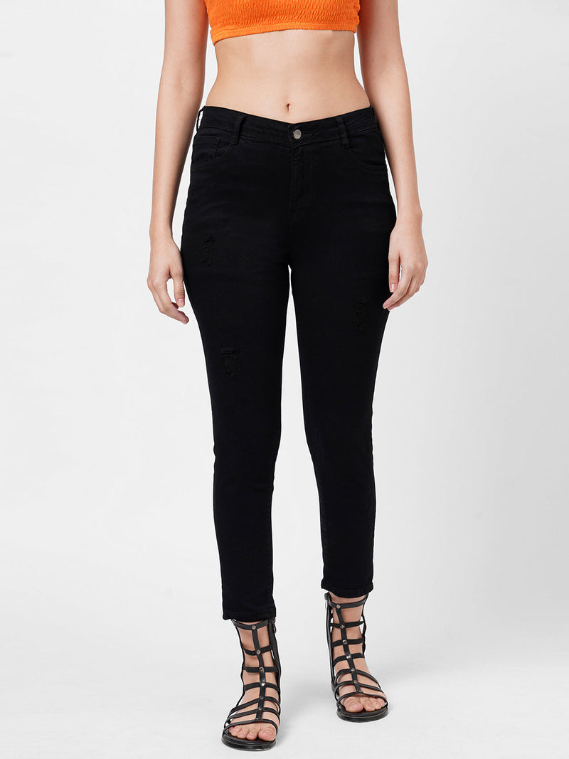 K3051 Mid-Rise Skinny Ripped Jeans - Black