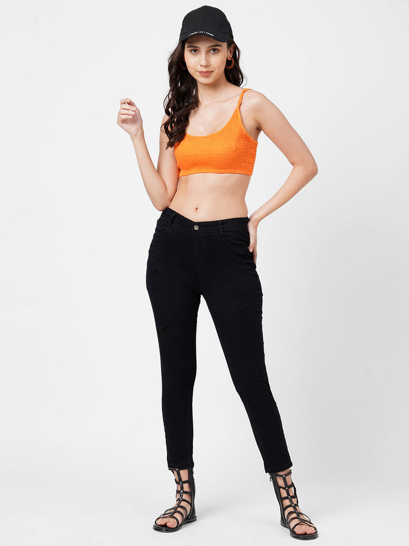 K3051 Mid-Rise Skinny Ripped Jeans - Black