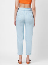 High-Rise Paper Bag Culottes - Light Blue