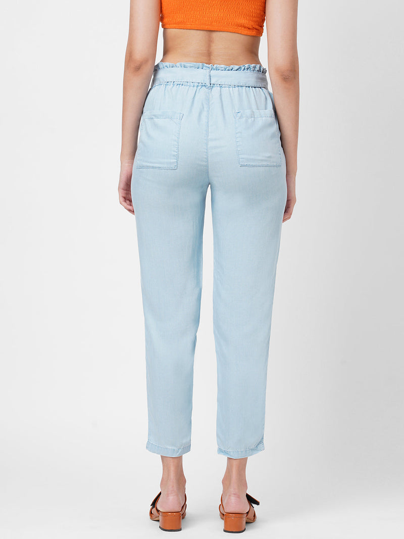 High-Rise Paper Bag Culottes - Light Blue