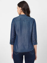 Women Blue Solid Denim Shirt - Blue
