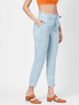 High-Rise Paper Bag Culottes - Light Blue