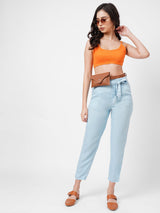High-Rise Paper Bag Culottes - Light Blue