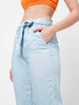 High-Rise Paper Bag Culottes - Light Blue