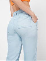 High-Rise Paper Bag Culottes - Light Blue