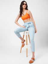 High-Rise Paper Bag Culottes - Light Blue