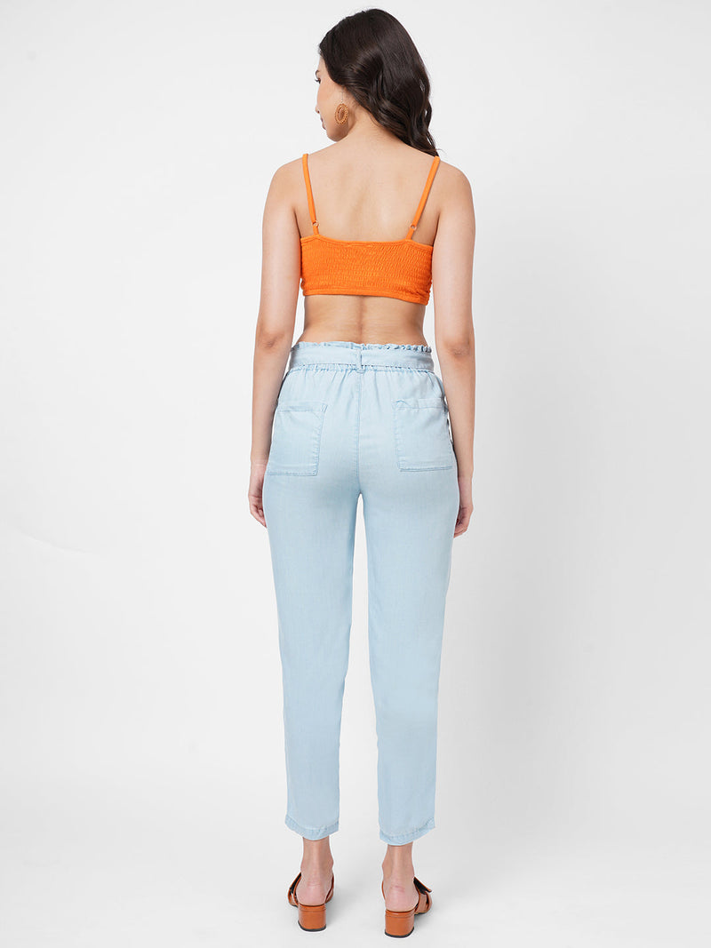 High-Rise Paper Bag Culottes - Light Blue