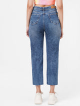 K5085 High Rise Mom Fit Ripped Jeans - Blue