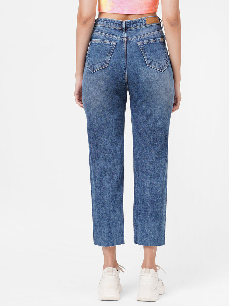 K5085 High Rise Mom Fit Ripped Jeans - Blue
