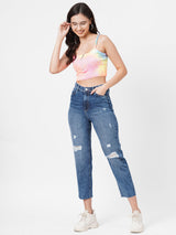 K5085 High Rise Mom Fit Ripped Jeans - Blue