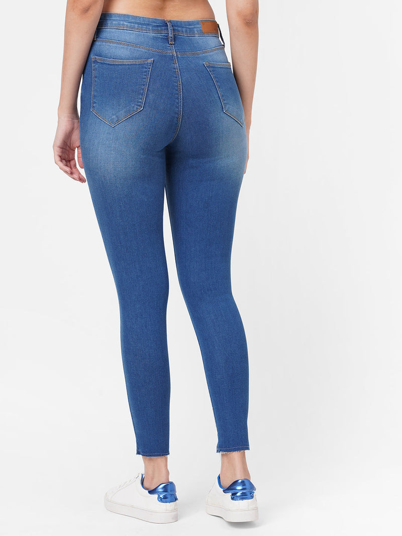 K4014 High-Rise Skinny Ripped Jeans - Blue