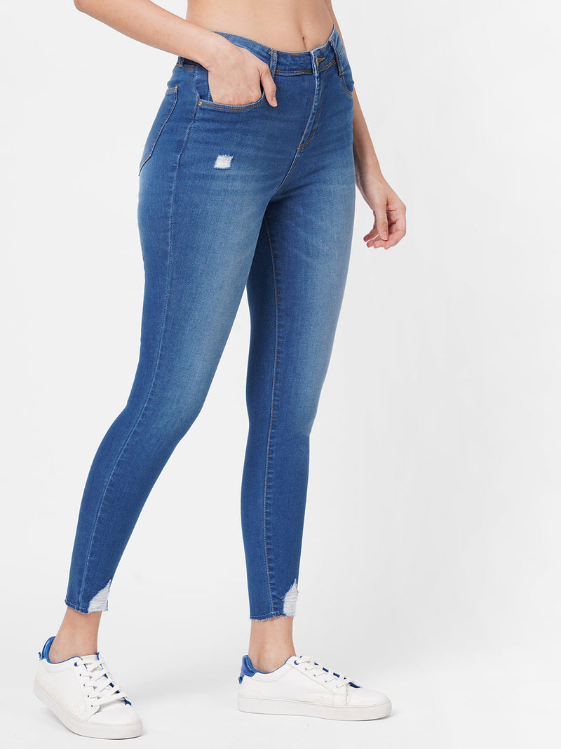 K4014 High-Rise Skinny Ripped Jeans - Blue