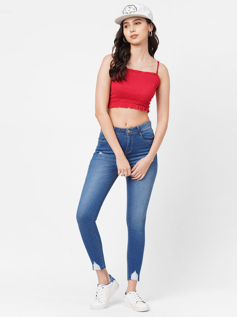 K4014 High-Rise Skinny Ripped Jeans - Blue