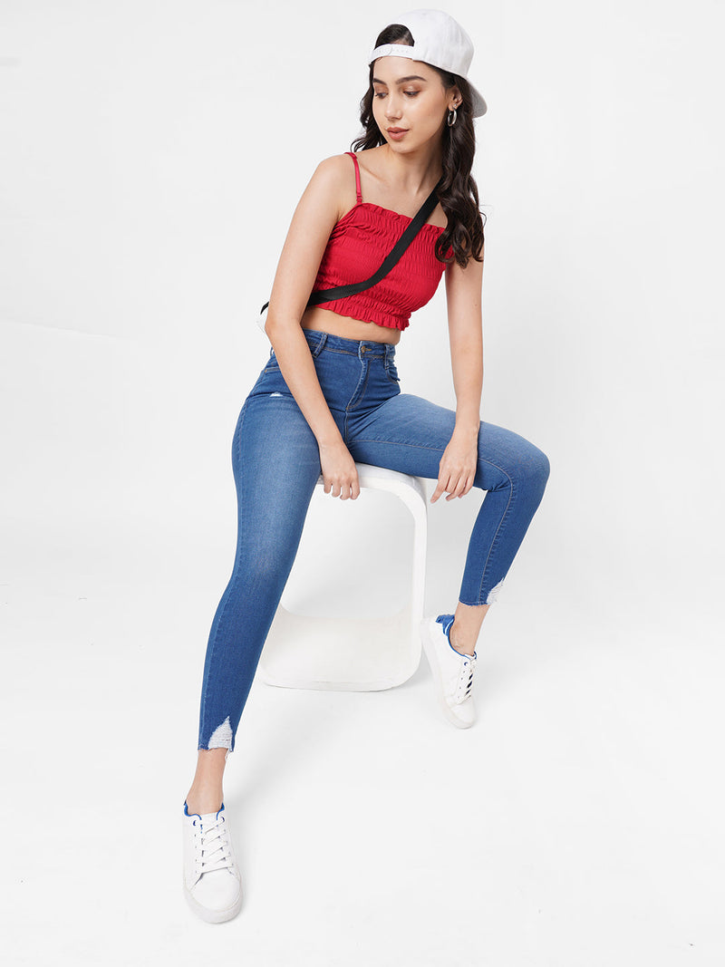 K4014 High-Rise Skinny Ripped Jeans - Blue