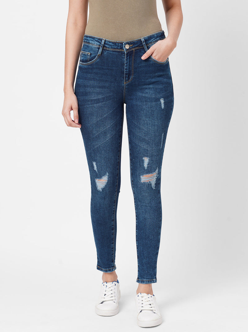 K3051 Mid-Rise Skinny Ripped Jeans - Blue