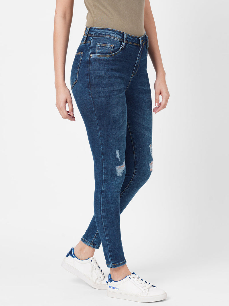 K3051 Mid-Rise Skinny Ripped Jeans - Blue