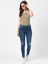 K3051 Mid-Rise Skinny Ripped Jeans - Blue