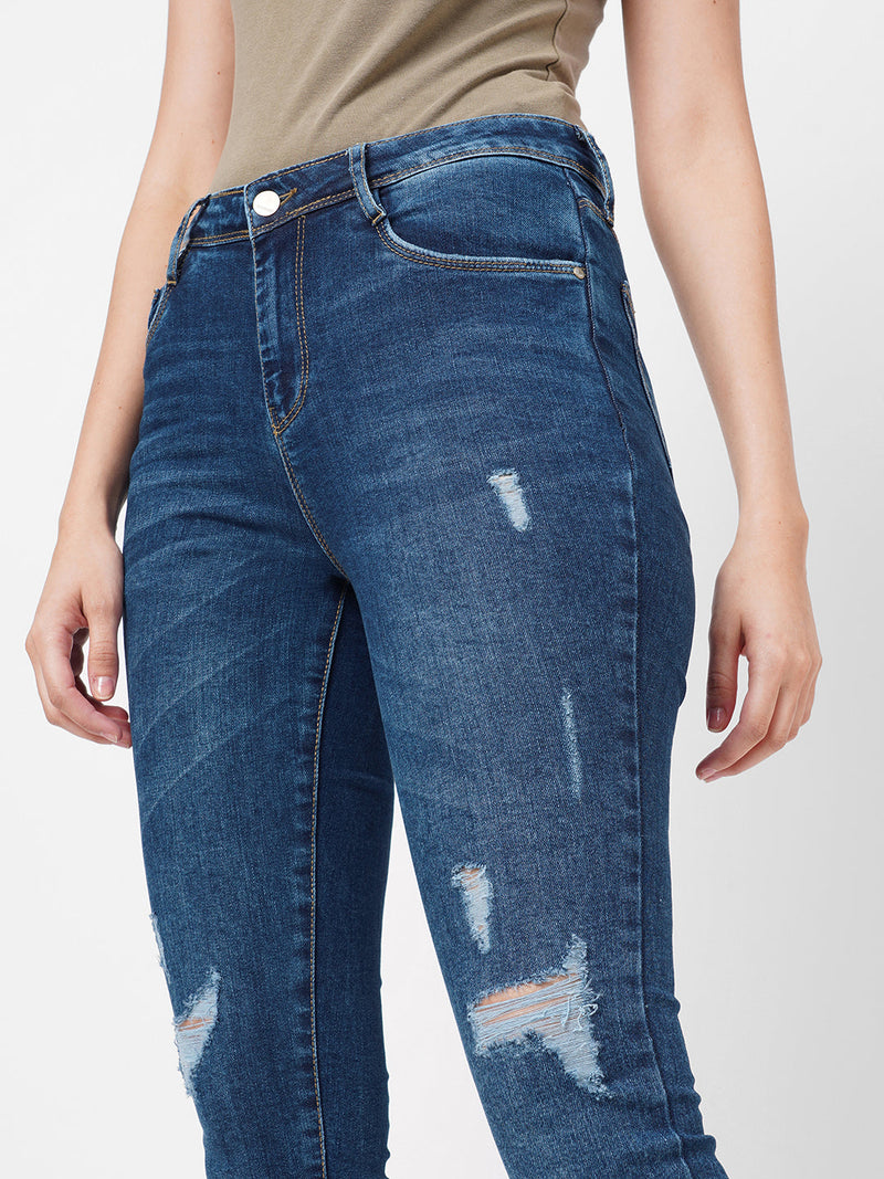 K3051 Mid-Rise Skinny Ripped Jeans - Blue