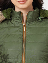 Women Olive Padded Jackets - Olive