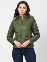 Women Olive Padded Jackets - Olive