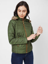 Women Olive Padded Jackets - Olive