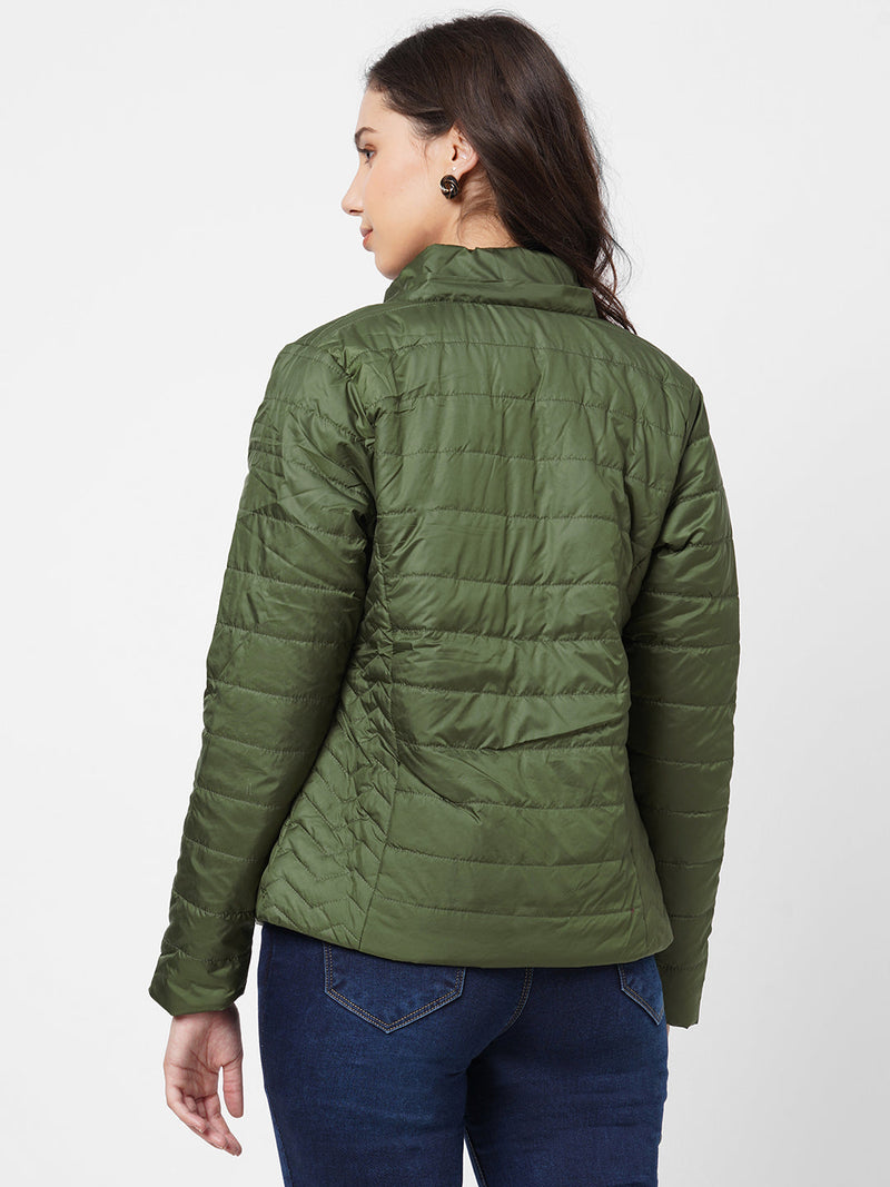 Women Olive Padded Jackets - Olive