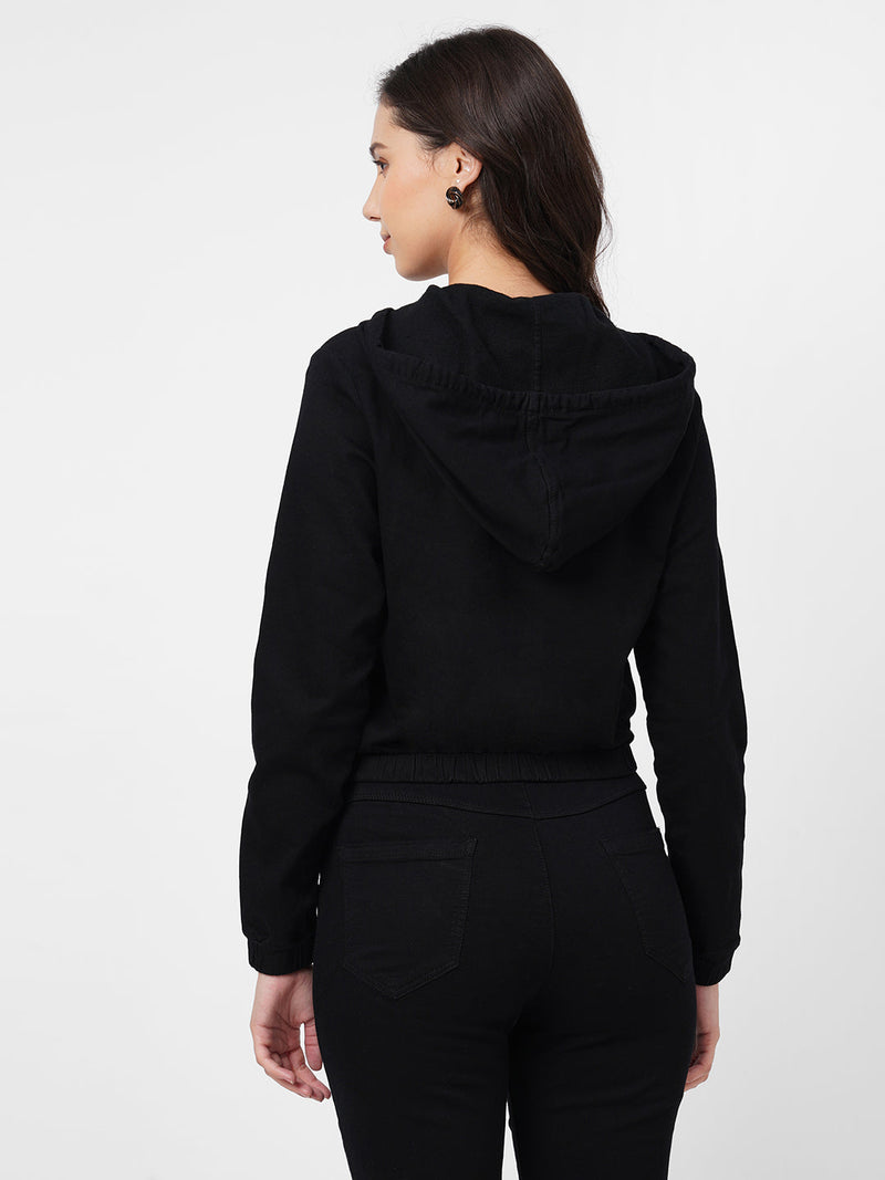 Women Black Solid Sweatshirt - Black