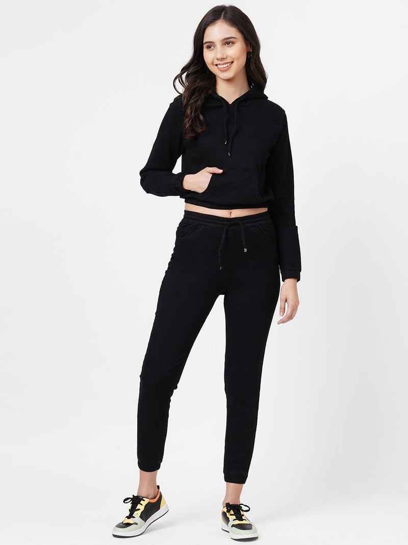 Women Black Solid Sweatshirt - Black