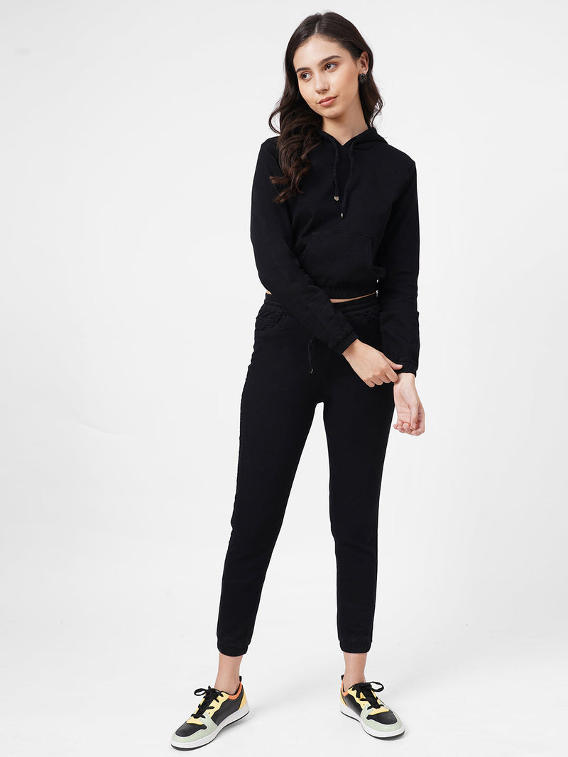 Women Black Solid Sweatshirt - Black