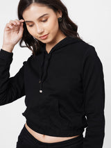 Women Black Solid Sweatshirt - Black