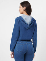 Women Blue Solid Sweatshirt - Blue