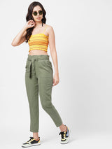 High-Rise Paper Bag Pants - Olive