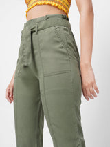 High-Rise Paper Bag Pants - Olive